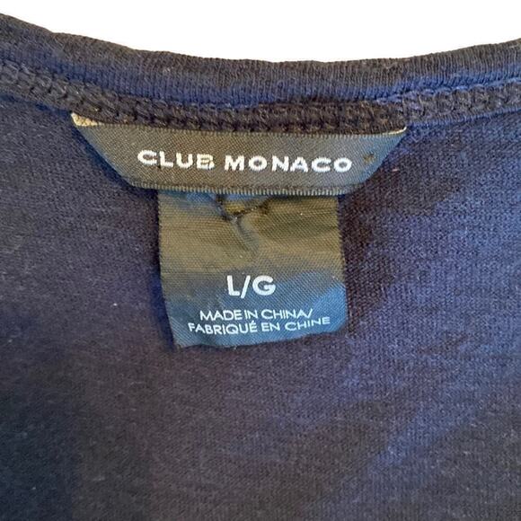 Club Monaco Women’s Sleeveless Lightweight Raw Edge Ruffled Front Tank Sz L Navy - Picture 5 of 7